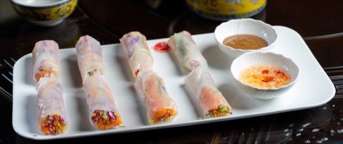 Fresh rice-paper rolls with two dipping sauces